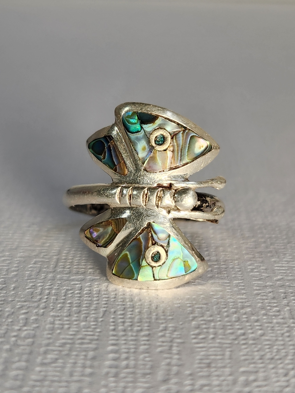 Ancestral Beauty VTG Signed 925 Silver Butterfly Insect Abalone Inlay Ring Sz 7